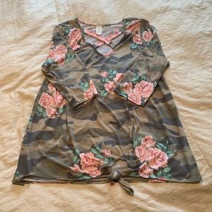 Camo top with flower design!
